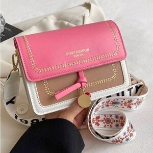 Pink and Tan Women's Crossbody Bag